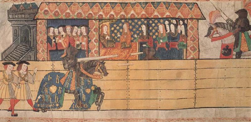 Henry VIII jousting before Catherine of Aragon and her ladies at the tournament on 12 February, unknow artist